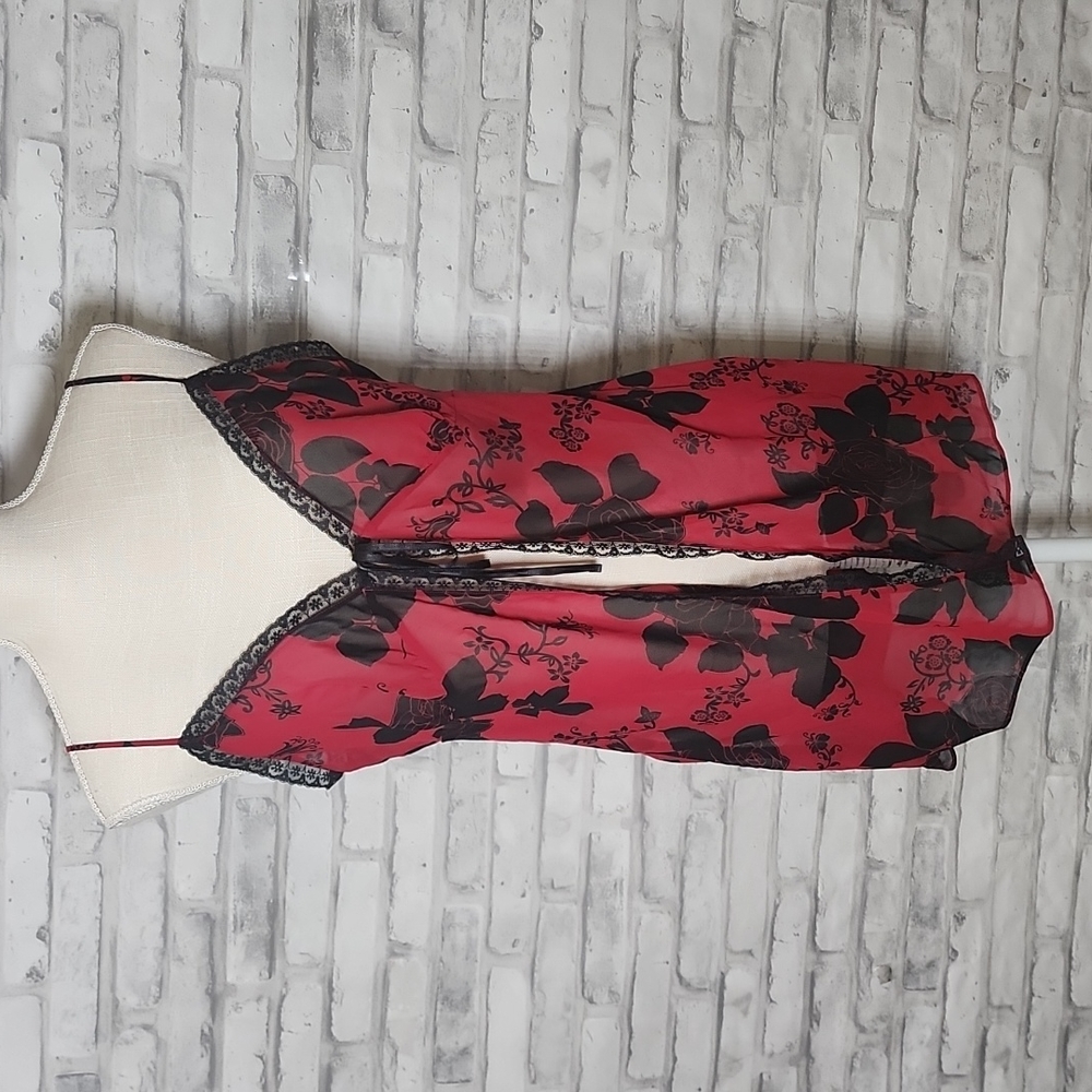 Victoria's Secret Y2K Red Black Sheer Roses Tie Chemise